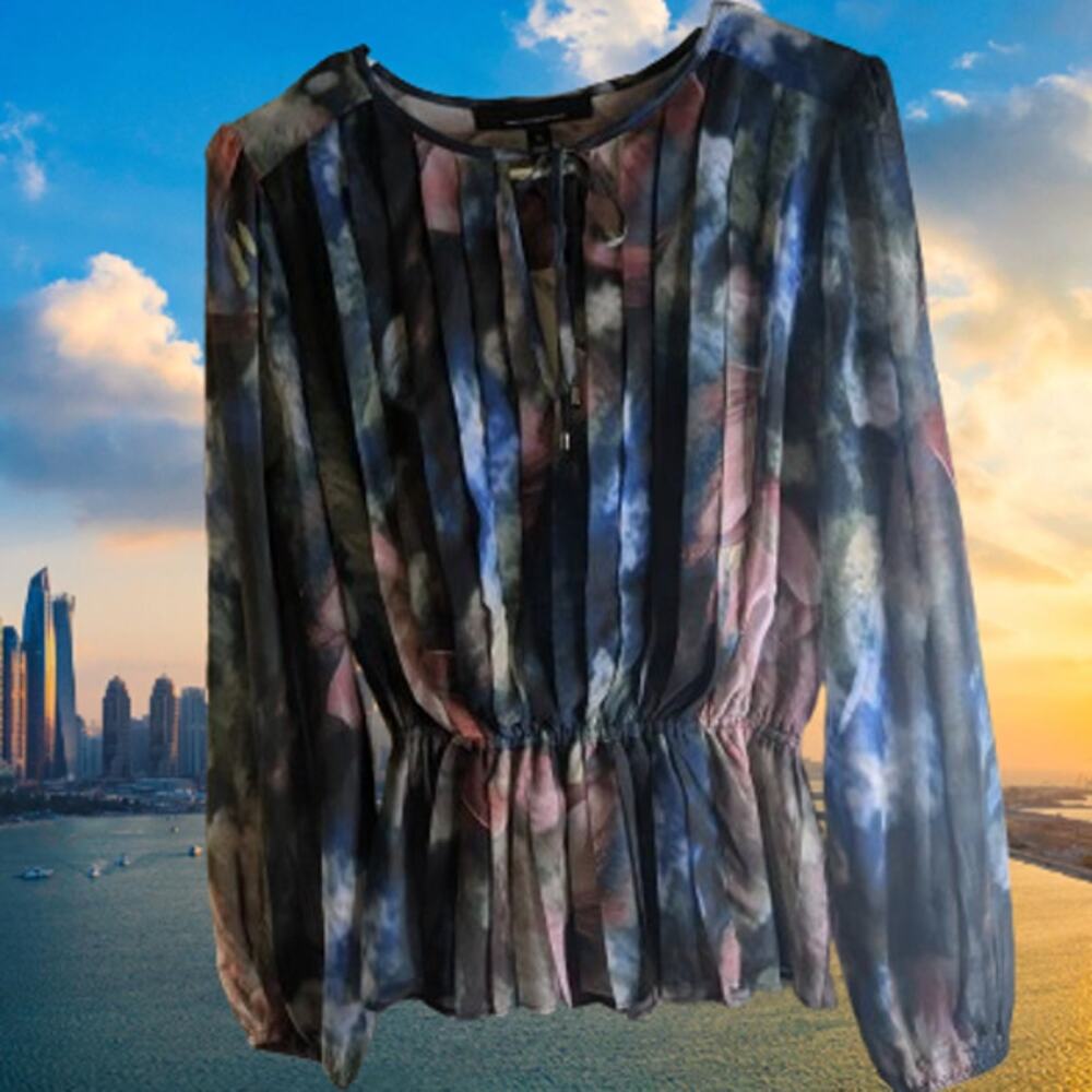 White House Black Market medium tye dyed polyester long sleeve elastic waist top